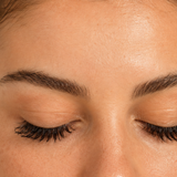 Close-up of hygienically clean eyelash extensions looking light, fluffy and clearly defined.