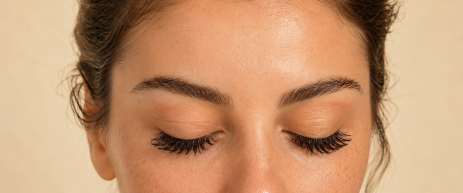 Close-up of hygienically clean eyelash extensions looking light, fluffy and clearly defined.