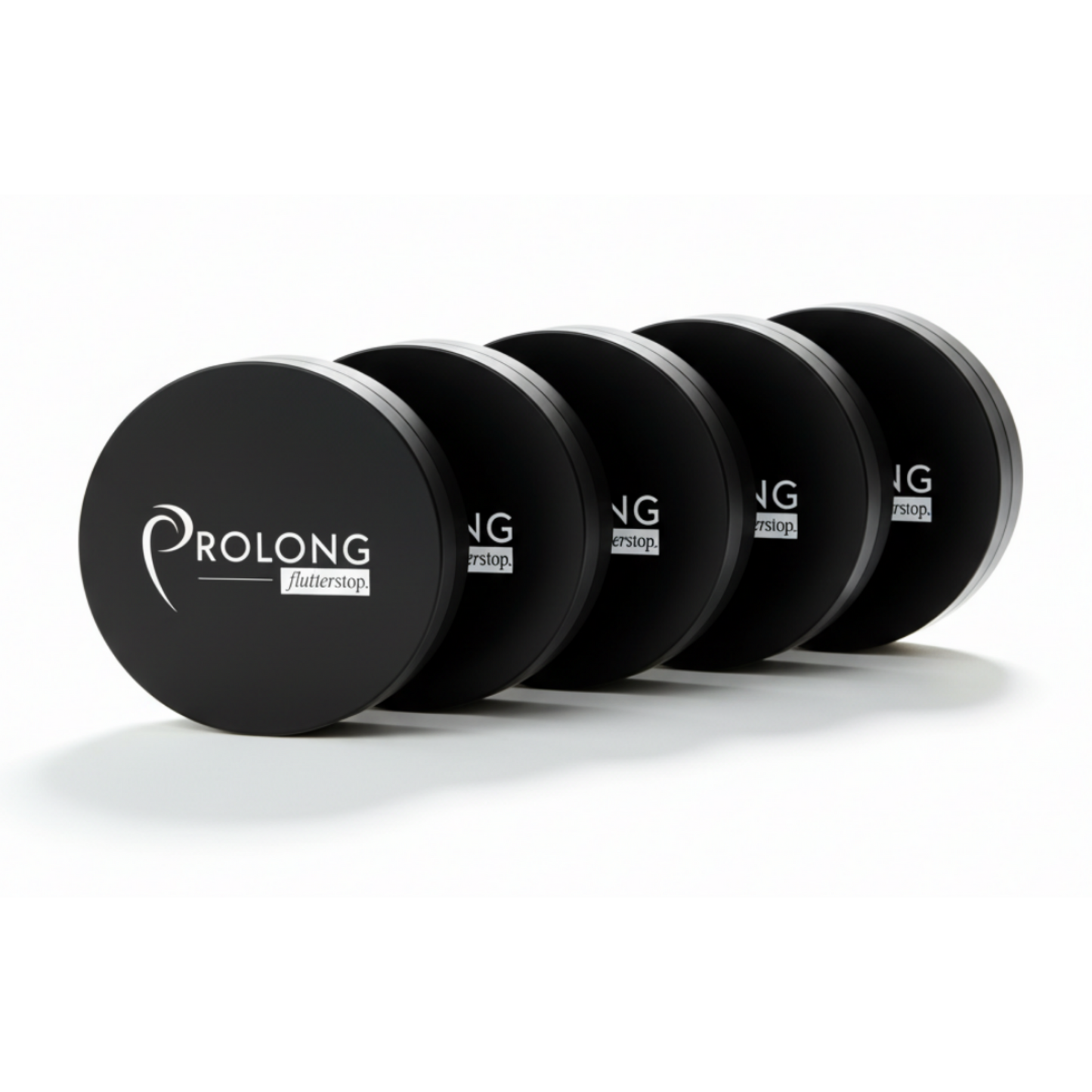 Set of flutterstop containers with 'Prolong flutterstop' branding on a white background