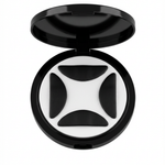 Birds eye view of open flutterstop case with four flutterstop pads sitting on a white foam disc